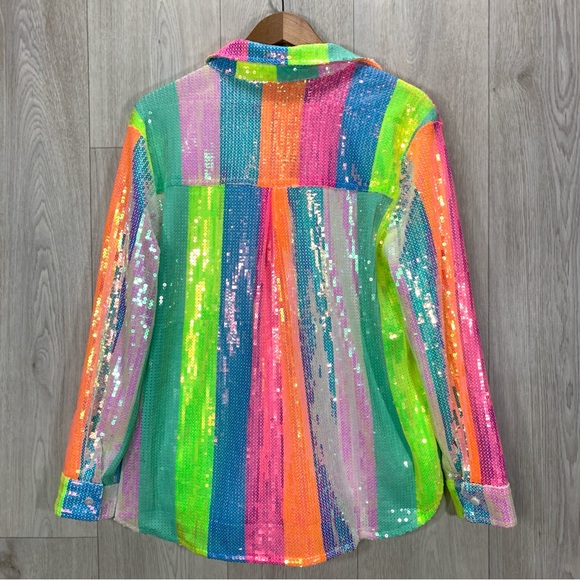 Blue b boutique brand rainbow sequin long sleeve button down top size M - Picture 8 of 8